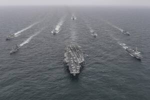 El USS Nimitz durante un ejercicio naval en aguas de Corea del Sur, en abril de 2023