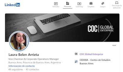 El usuario de Linkedin de Laura Belén Arrieta