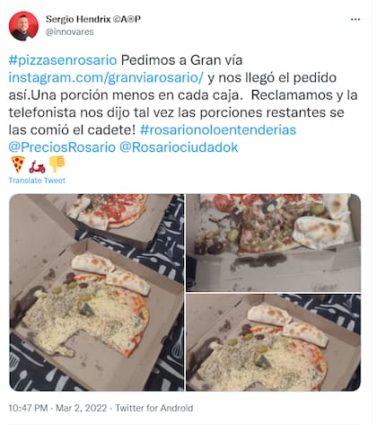 El usuario de Twitter contó el disgusto que pasó tras ver el estado del pedido