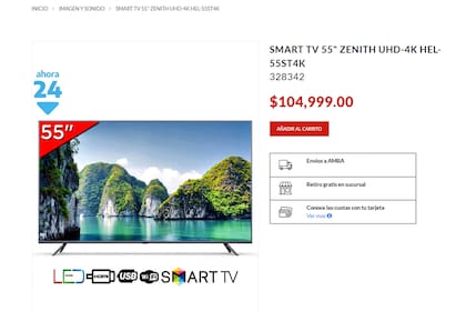 El valor del TV de 32" de origen nacional que se cotizó arriba de $64.000 y el valor en una cadena de electrodomésticos hoy 10 de agosto.