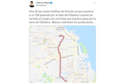 El verdadero recorrido del 128 (Captura Twitter)