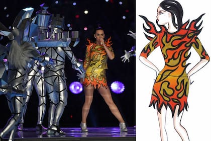 El vestido de llamas, realizado en cuero por Jeremy Scott para la canción Roar