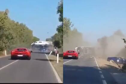 El video del impactante choque entre una Ferrari, un Lamborghini y una casa rodante