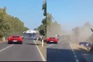 El video del impactante choque entre una Ferrari, un Lamborghini y una casa rodante