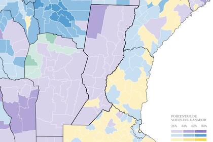 El violeta intenso en el departamento de Nueve de Julio, en Santa Fe, donde Javier Milei duplicó a Unión por la Patria