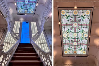 El vitraux del cielorraso es una de las joyas rescatadas en la remodelación.