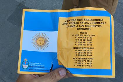 El volante que reparte el Ministerio de Relaciones Exteriores argentino