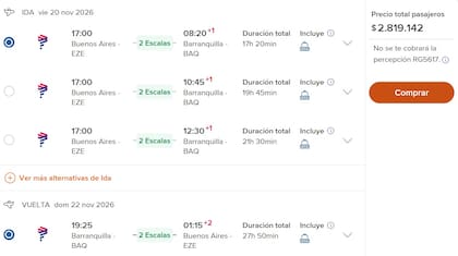 El vuelo de Al Mundo que sale el viernes 20 y tiene fecha de retorno el domingo 22 de noviembre