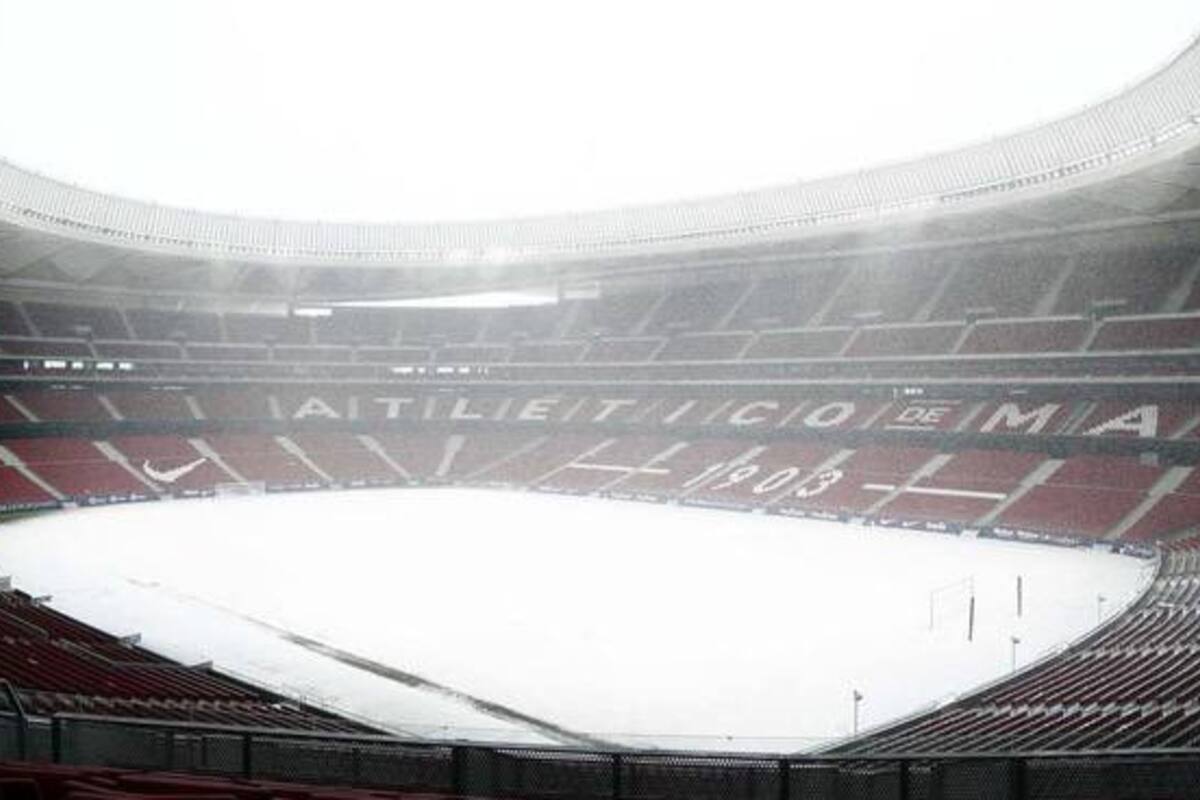 El Wanda Metropolitano bajo la nieve y un partido que no se jugará hoy ante el Bilbao