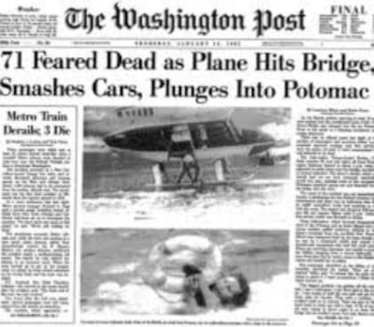 El Washington Post cubrió extensamente el accidente del vuelo 90 de Air Florida, ocurrido el 13 de enero de 1982.