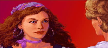 Elaine Marley, en el momento en el que conoce a Guybrush Threepwood, el aprendiz de pirata