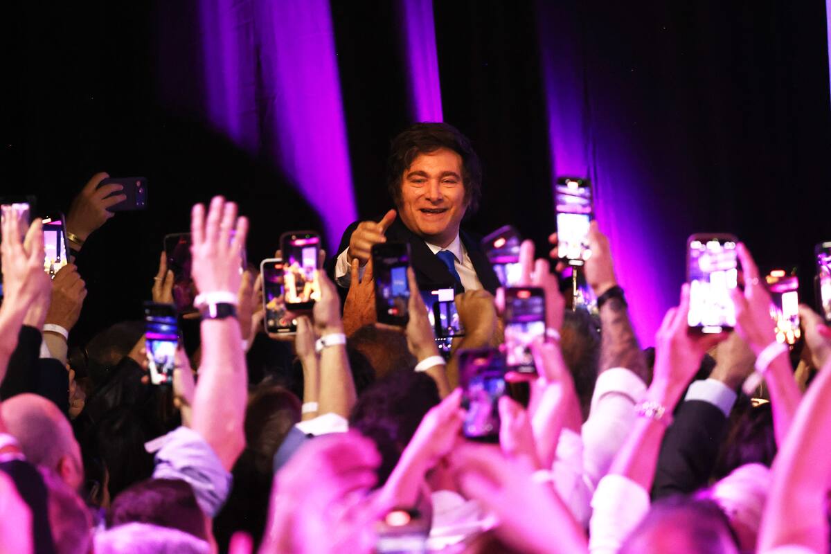 Elecciones legislativas. Bunker La Libertad Avanza. Hotel Libertador. El presidente Javier Milei