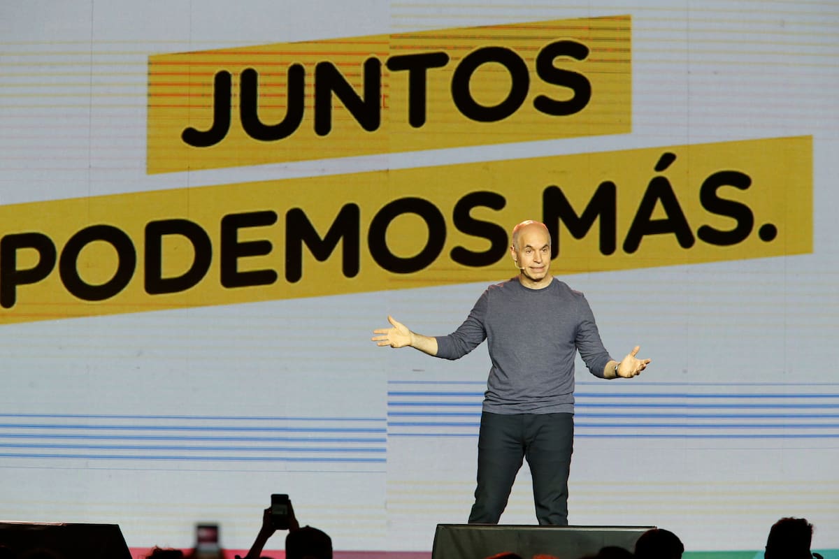 Elecciones primarias abiertas simultaneas y obligatorias, Paso 2019. Bunker de Juntos por el Cambio. Mauricio Macri, Horacio Rodriguez Larreta, Santilli y Maria Eugenia Vidal en el pabellon 5 del complejo Costa Salguero. El 11_08_2019