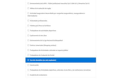 Elegir la opción "Servicio doméstico (un solo empleador)"