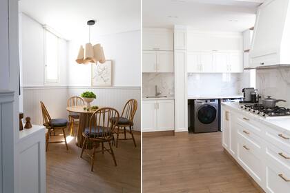 Eliminaron la pared que separaba el lavadero, y así extendieron aún más los límites de la cocina. Para la ambientación eligieron el estilo ‘Farmhouse’, con muebles laqueados en blanco, cajones amplios y puertas tablero (Estudio Losa).