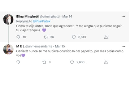 Elina apareció en Twitter para saber cómo seguía Pilar