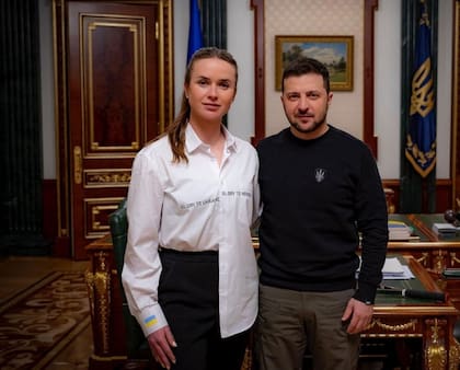 Elina Svitolina y el presidente de Ucrania, Volodimir Zelensky
