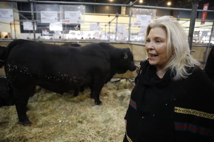 Elisa Carrió en uno de los pabellones para bovinos en la Exposición Rural de Palermo