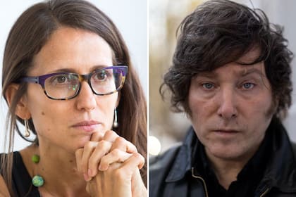 Elizabeth Gomez Alcorta, ministra de las Mujeres, Géneros y Diversidad de la Nación, y Javier Milei, candidato a diputado nacional de Avanza Libertad