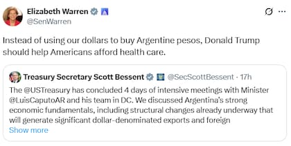 Elizabeth Warren criticó el acuerdo de Estados Unidos con Argentina (Fuente: @SenWarren)