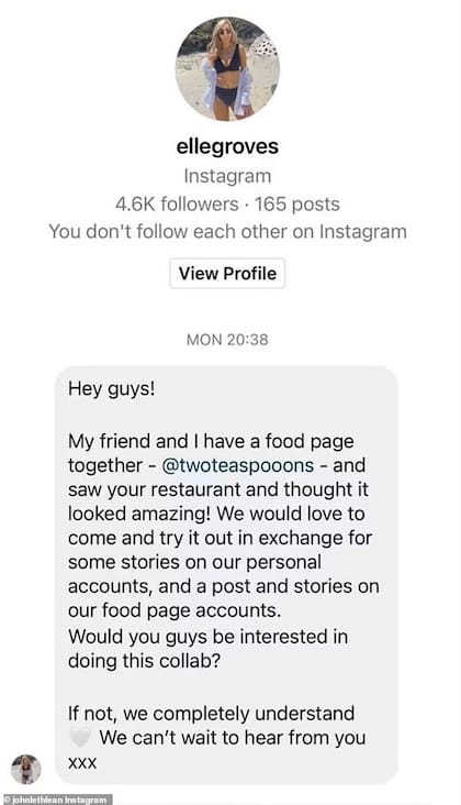Elle Groves, quien dirige @twoteaspooons con su amiga Annie Knight, se acercó al restaurante para una colaboración (Crédito: The Daily Mail)