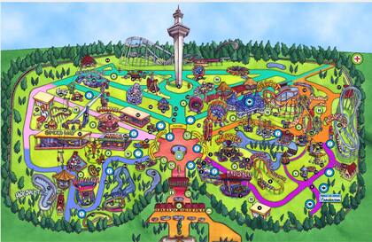 El mapa de las atracciones de Interama.