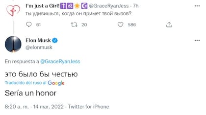 Elon Musk dijo que "sería un honor" que Vladimir Putin acepte su desafío (Foto: Twitter)