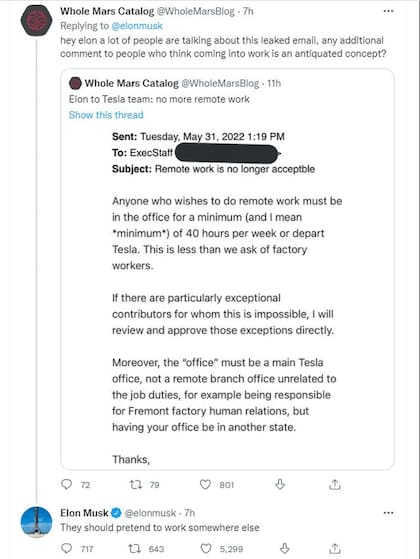 Elon Musk no confirmó o negó el mail que se filtró en el que decía que despediría a varios empleados; meses después se confirmó