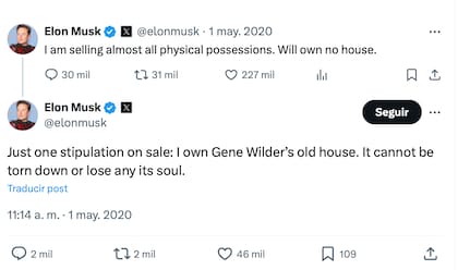 Elon Musk reveló las condiciones para vender la propiedad en 2020