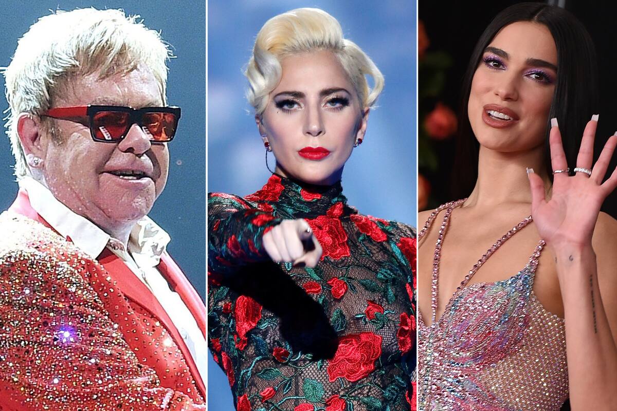 Elton John; Lady Gaga y Dua Lipa