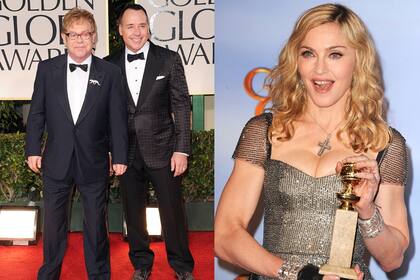 Elton John y su esposo David Furnish y Madonna