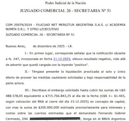 Embargo trabado a Cerimedo