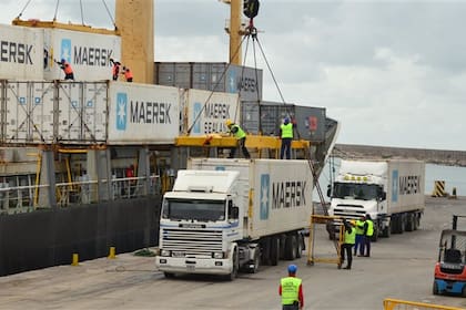 Embarque de pescado en el puerto marplatense