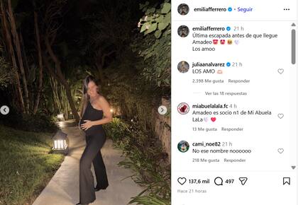 Emilia lució orgullosa su pancita de siete meses