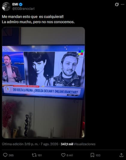 Emiliano Brancciari desmintió una relación amorosa con Griselda Siciliani