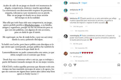 Emily se disculpó públicamente con Locho (Foto: Instagram @emilylucius)