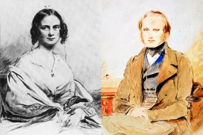 Emma Wedgwood y su primo Charles Darwin retratados en su juventud. Tuvieron 10 hijos