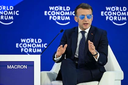Emmanuel Macron durante su alocución en el Foro de Davos