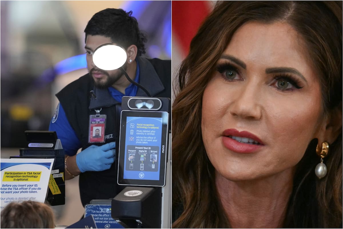 Empleado de la TSA realiza un control en un aeropuerto de EE.UU., mientras que la secretaria de Seguridad Nacional, Kristi Noem habló en el Congreso sobre las Real ID