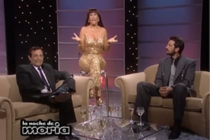 En 1999, Moria Casán reunió en su programa a su exmarido Mario Castiglione y su entonces marido Luis Vadalá en su programa La noche de Moria (Foto: América TV)