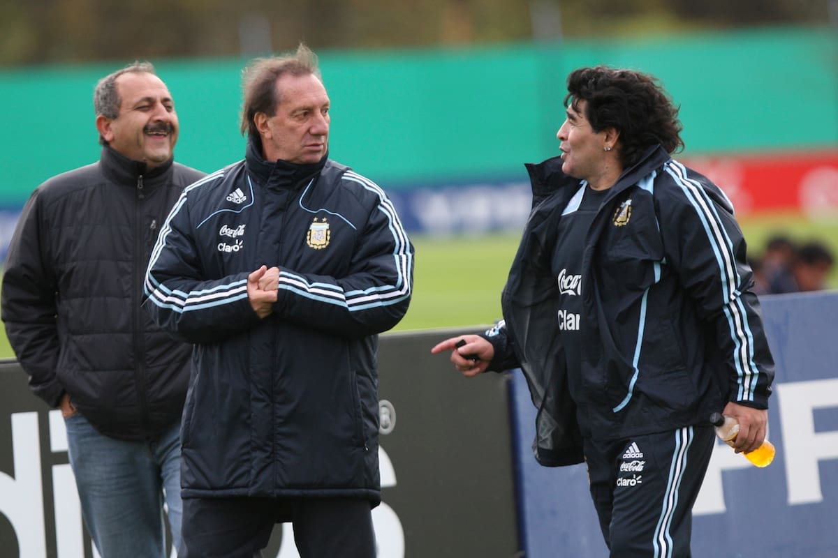 En 2009, con Bilardo, en Ezeiza