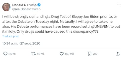 En 2020, Trump ya había propuesto una prueba de drogas para Joe Biden
