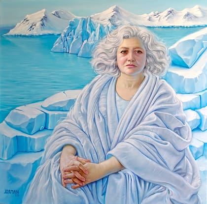 En "Antártida", el artista simboliza el continente con una mujer madura