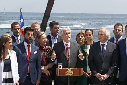 Piñera, en una imagen de archivo al hablar sobre el conflicto con Bolivia, en Antofagasta