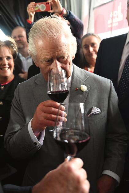 En Burdeos, los monarcas degustaron buen vino durante su paso por el festival Great, que celebra la cultura y los negocios británicos y franceses.