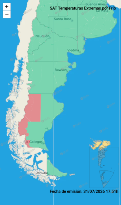 En dos provincias argentinas rigen alertas por frío extremo