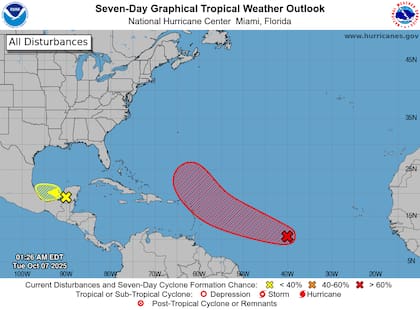 En el Atlántico central, una zona de baja presión muestra una probabilidad del 90% en siete días de convertirse en un ciclón tropical