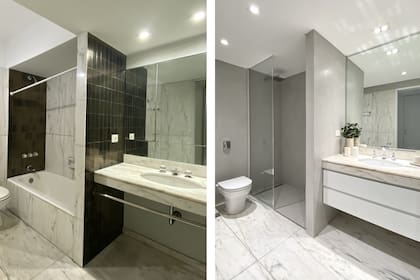 En el baño principal, nueva grifería modelo 'Dominic Lever' (FV), sanitarios 'Veneto' (Ferrum) y revestimiento de cemento alisado. “Si los azulejos están en buenas condiciones, se aplica arriba directamente”.