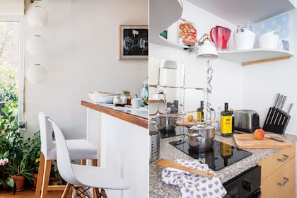 En el bar, una banqueta de Ikea y otra modelo ‘DSW’ comprada en una tienda de reediciones de diseño en el histórico barrio de Le Marais