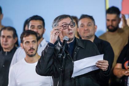 En el Club Podesta del partido de Lanus, Maximo Kirchner presidente del partido Justicialista, hace su discurso en el "Encuentro con la militancia". 